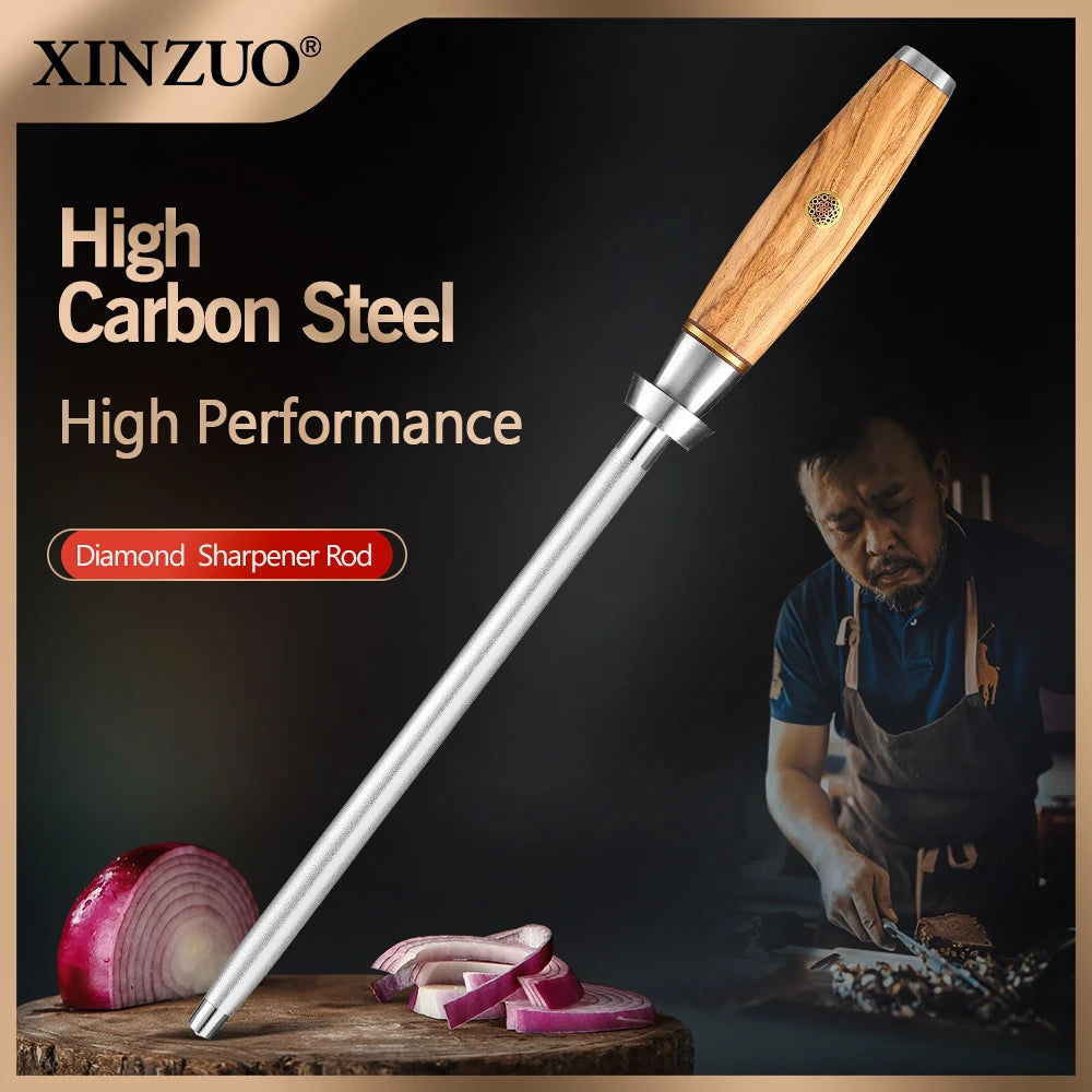 XINZUO Diamond Knife Sharpening Rod | Olive Wood Handle Knife Sharpening Rod Axl L