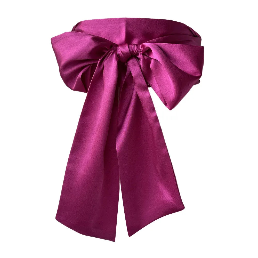 Women's Satin Bow Waist Belt – Wide Cummerbund Ribbon Strap Satin Waist Belt Axl Rose Red
