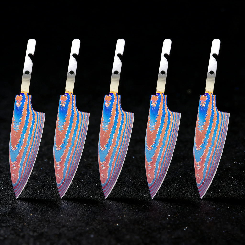 Hand Forged Titanium Damascus Blank Blade Fruit Knife – No Handle Blank Blade Knife Axl Knife Blade-5PCS