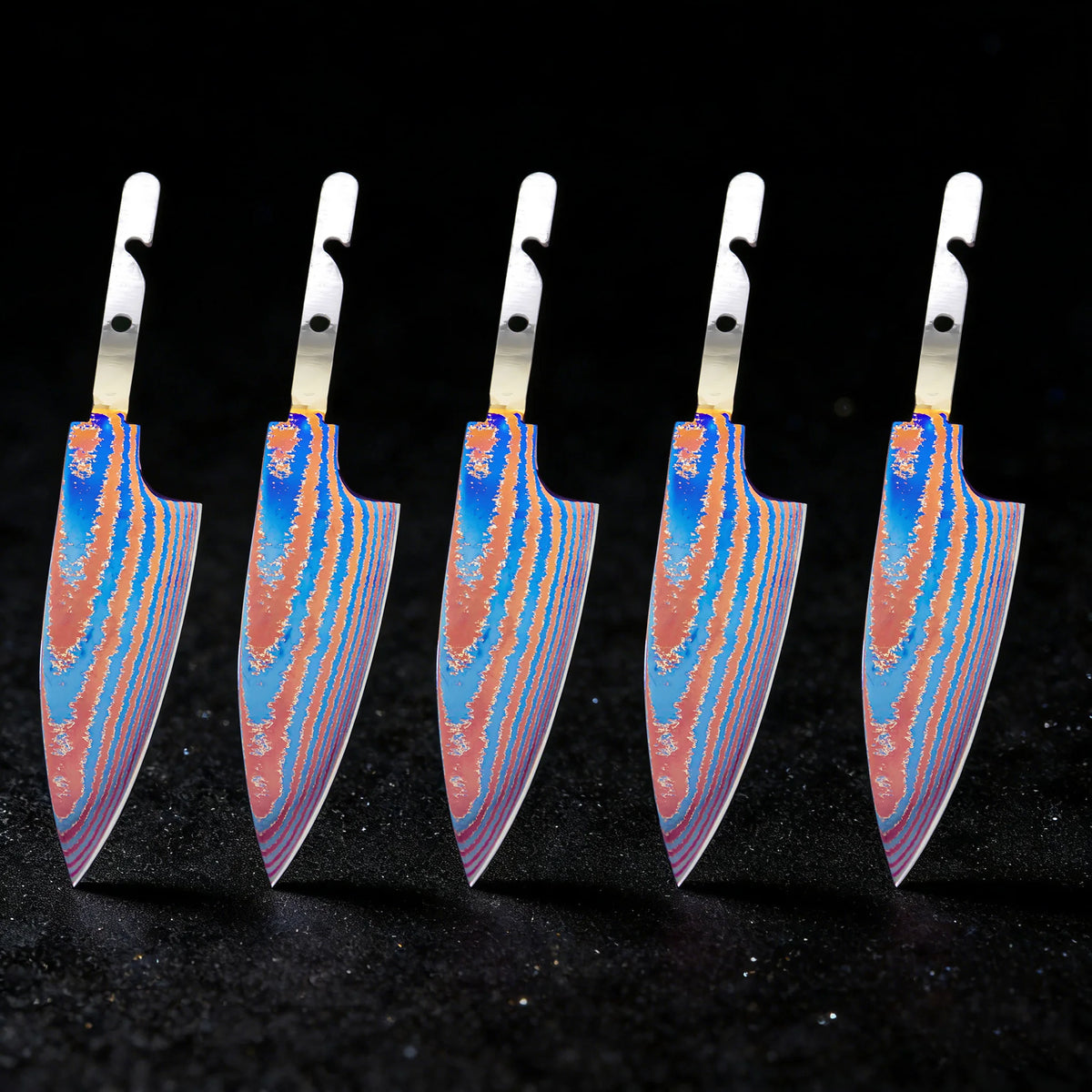 Hand Forged Titanium Damascus Blank Blade Fruit Knife – No Handle Blank Blade Knife Axl Knife Blade-5PCS