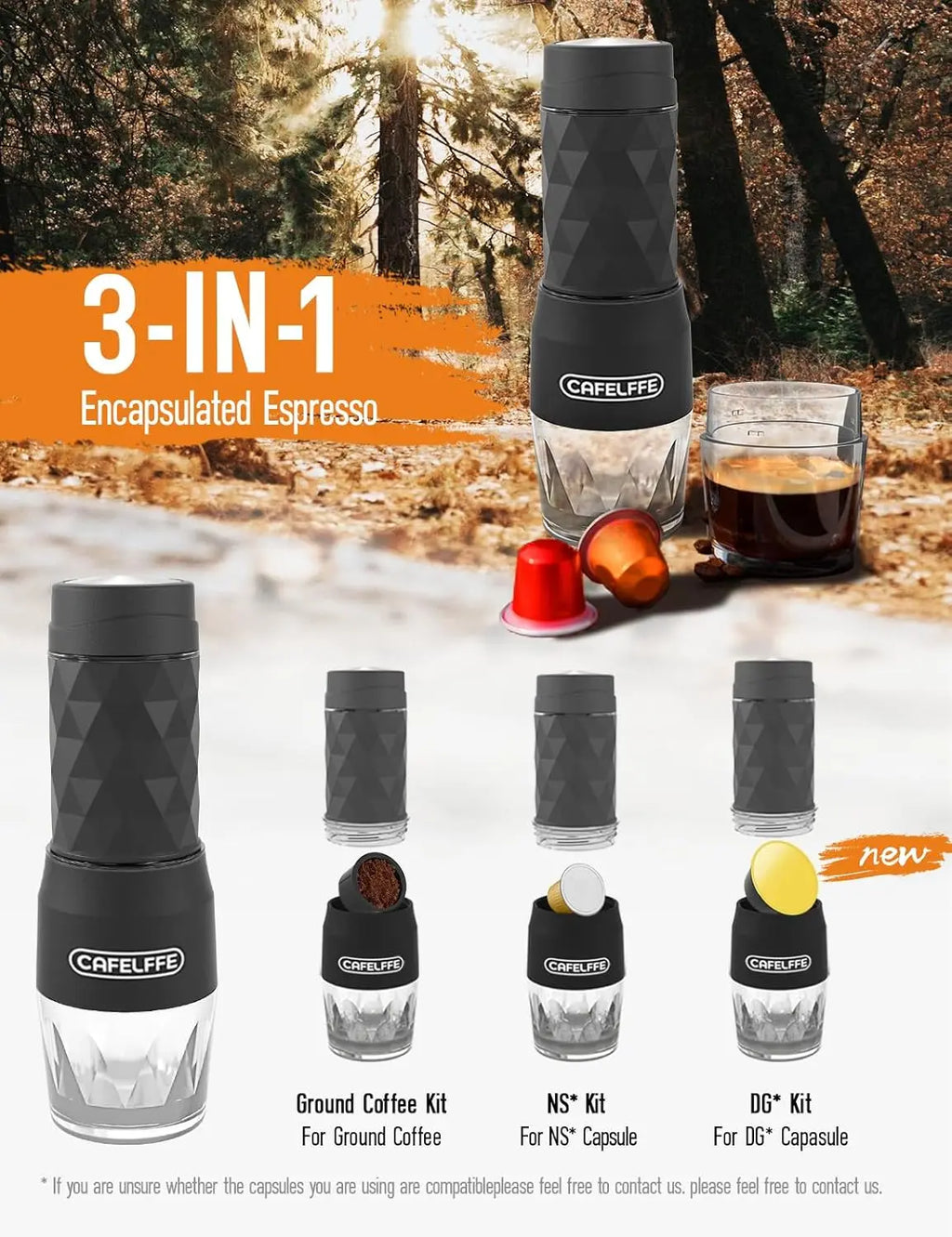 CAFELFFE MK-501 Portable 3-in-1 Manual Espresso Coffee Maker Portable Espresso Maker Axl