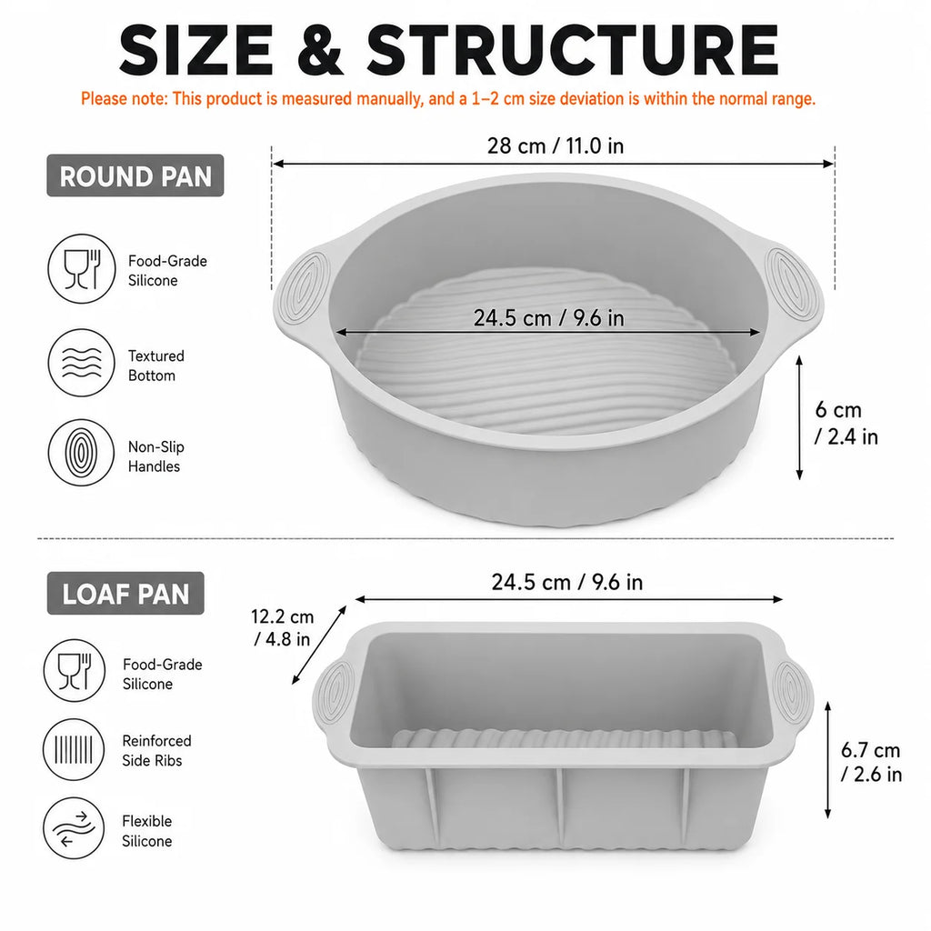 2-Pack Silicone Cake & Loaf Pan Set – Non-Stick Bakeware Silicone Bakeware Set Axl
