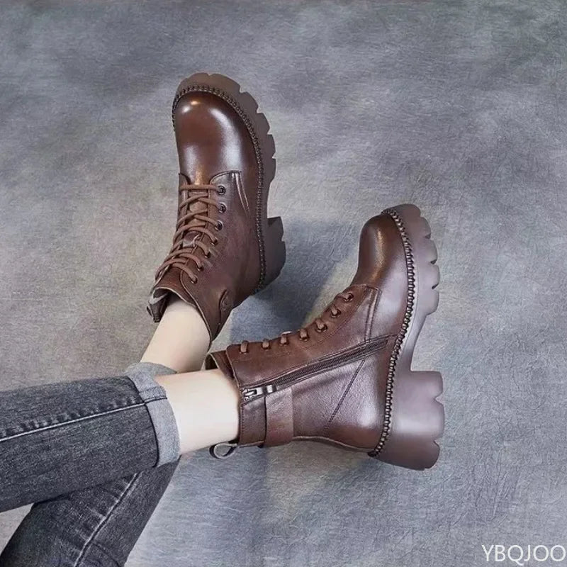 Women's Plush Lined Retro Ankle Boots – Zip-Up Thick Heel Women's Ankle Boots Axl