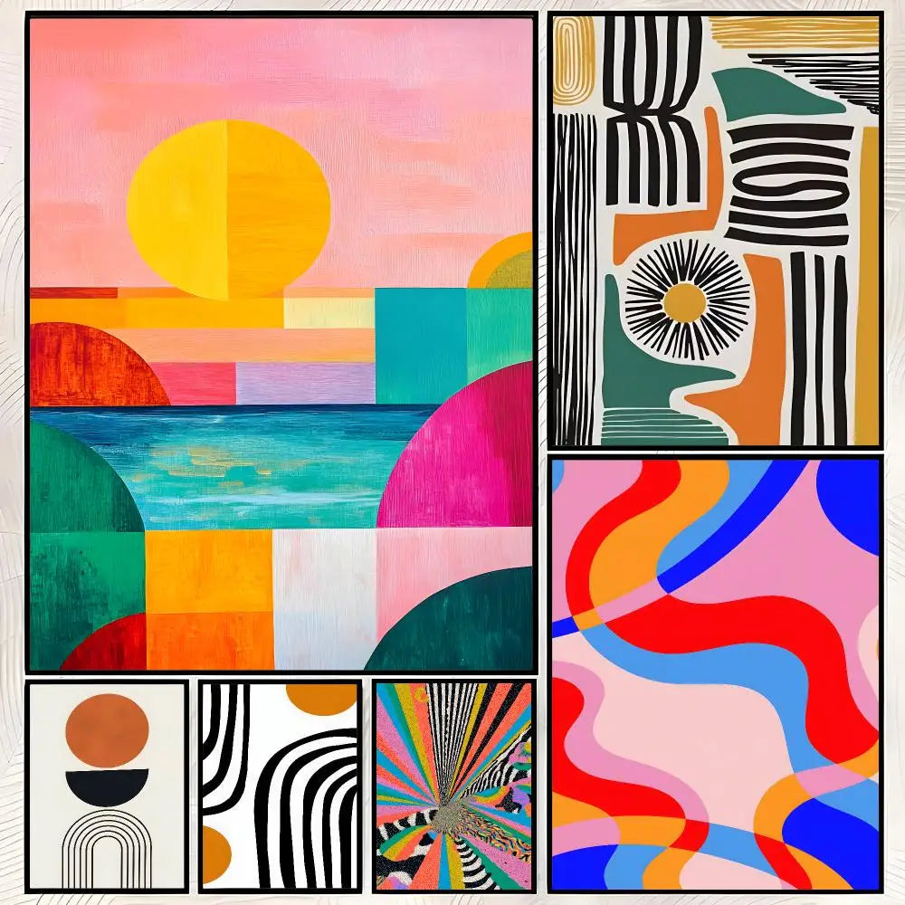 Retro Abstract Lines Self-Stick Wall Art Poster – Waterproof Wall Art Poster Axl