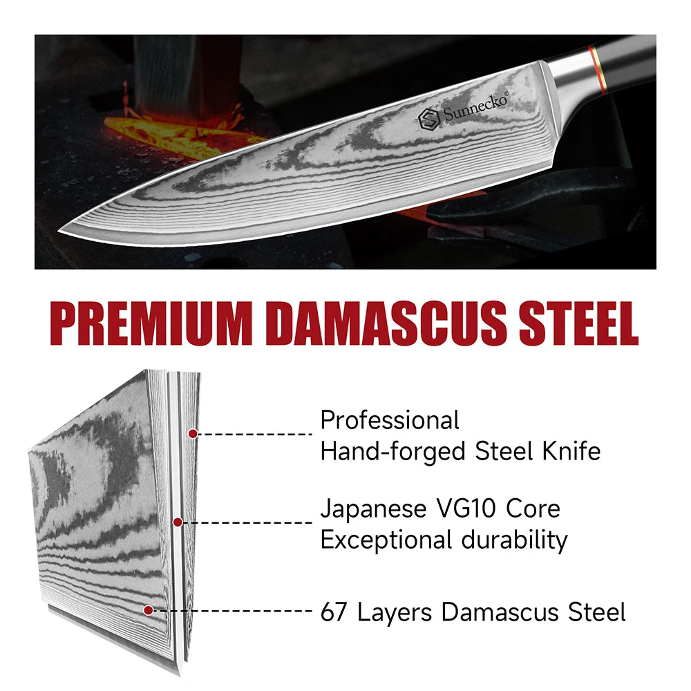 Sunnecko 8" Damascus Chef's Knife – VG10 Core, 67-Layer Damascus Chef's Knife Axl