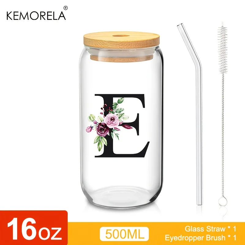 470ml Glass Tumbler with Bamboo Lid & Straw | Mason Jar Cup Glass Tumbler Axl E 470ml