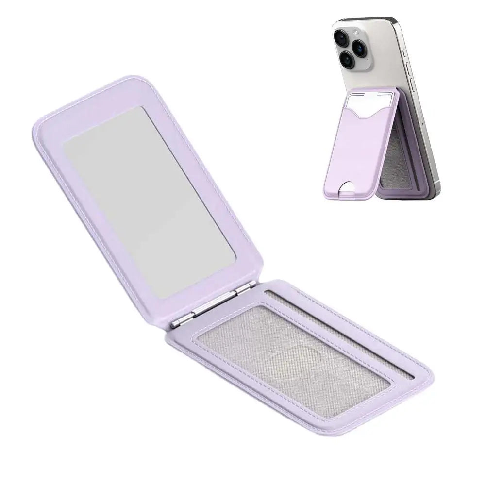 Magnetic Card Holder Phone Stand with Mirror | iPhone 12–17 Phone Wallet Stand Axl lavender CN