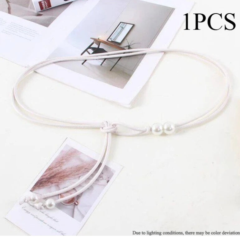Women's Slim Adjustable Faux Leather Belt with Bead Accents Women's Fashion Belt Axl 03-1PCS