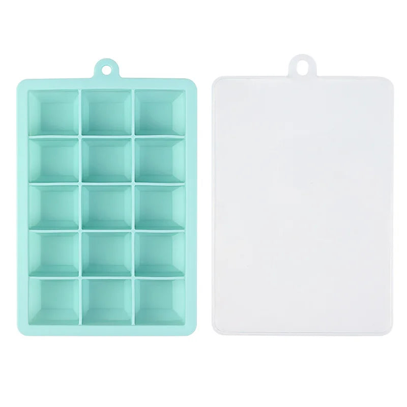 15-Grid Silicone Ice Cube Tray with Lid – Easy Release Mold Silicone Ice Tray Axl Light Blue S