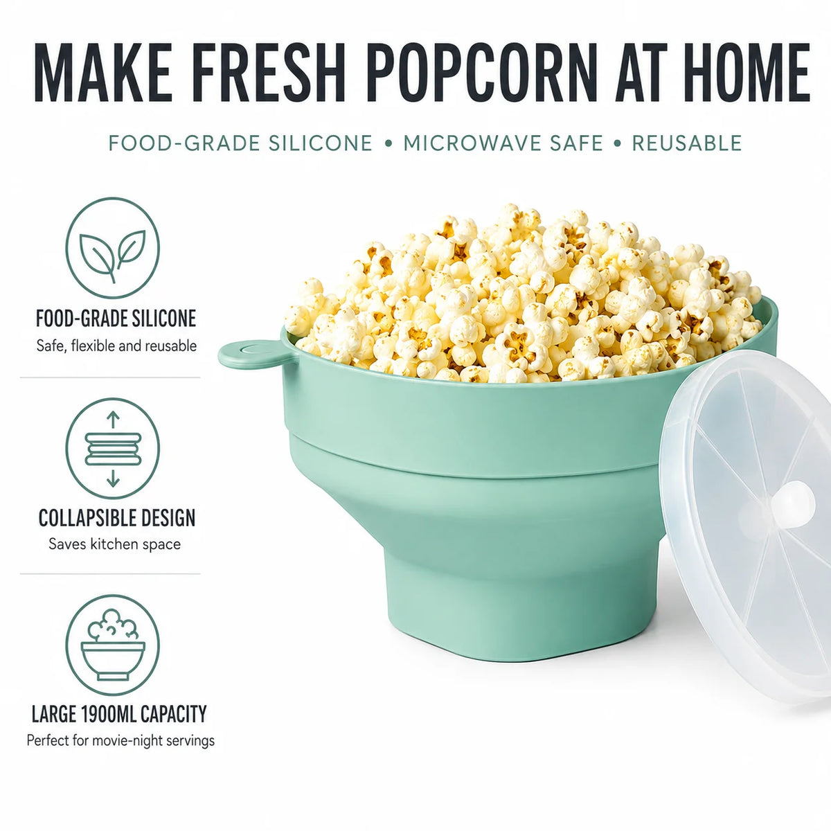 Collapsible Silicone Microwave Popcorn Popper Bowl with Lid Popcorn Popper Axl