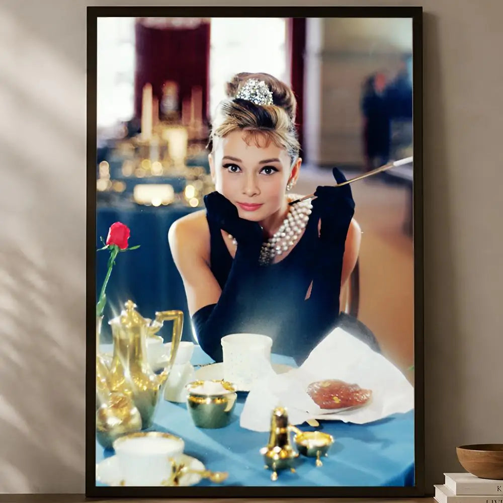 Audrey Hepburn Breakfast at Tiffany's HD Self-Stick Wall Poster Wall Poster Decal Axl White13 50X70cmNoframe