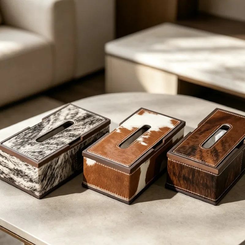Luxury Horse Hair & Walnut Wood Tissue Box | Decorative Napkin Case Decorative Tissue Holder Axl