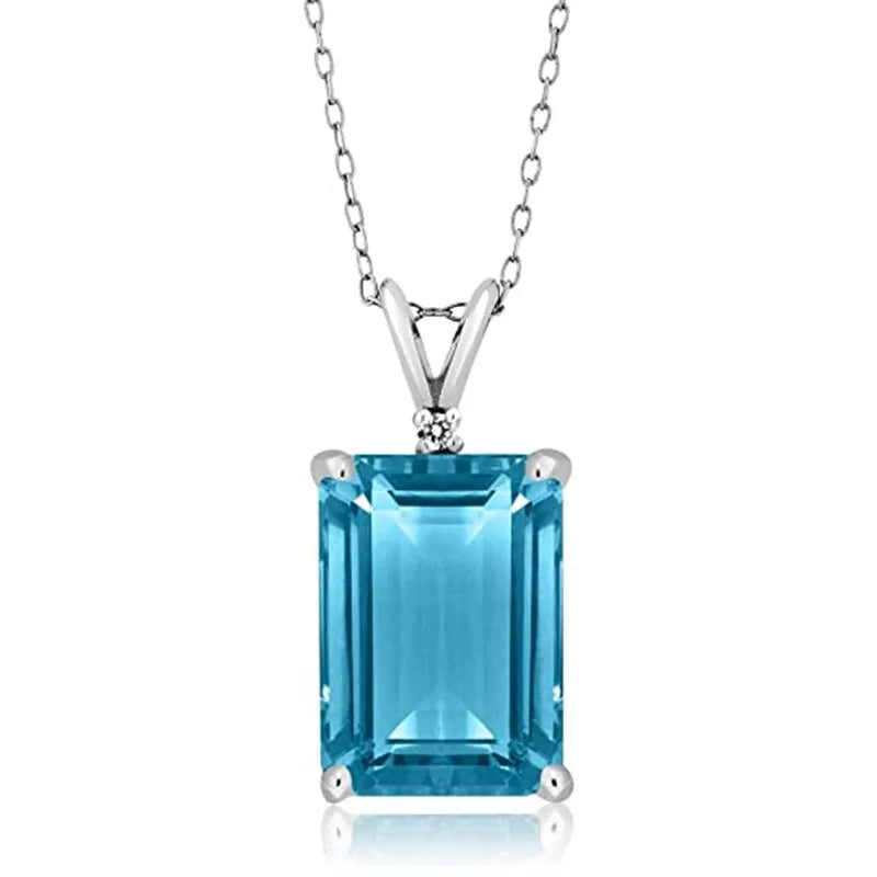 Huitan Blue CZ Square Pendant Necklace | Women's Wedding Jewelry Pendant Necklace Axl