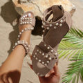 Roma Pearl Flat Sandals – Women's Crystal Zip Slingback Shoes Flat Sandals Axl Khaki 41