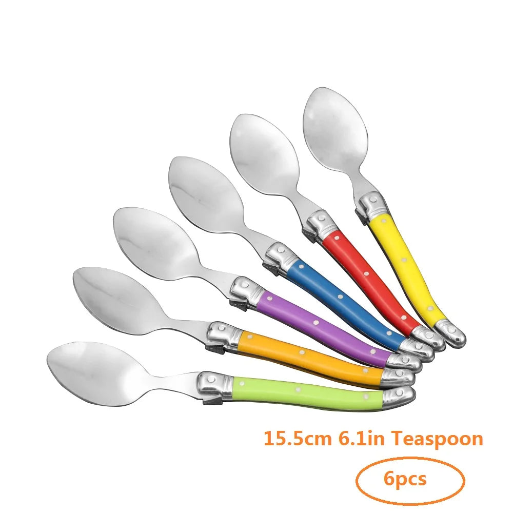 6-Piece Laguiole Stainless Steel Spoon Set – Black & Red Flatware Spoon Set Axl 6.1in mix