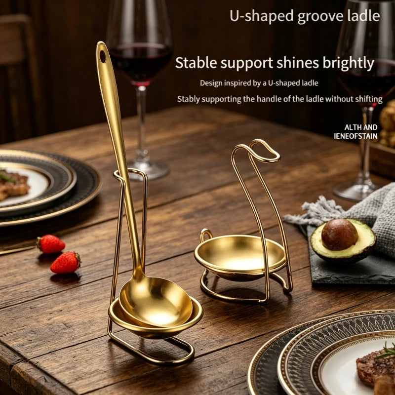 Gold Stainless Steel Spoon Holder & Ladle Rest | Kitchen Tray Utensil Holder Axl
