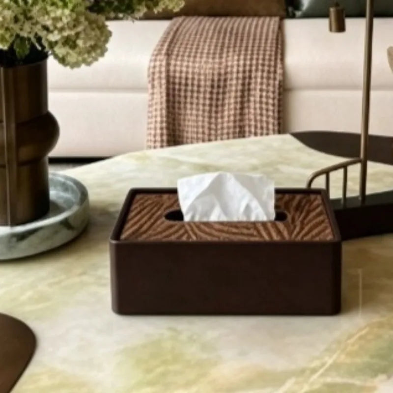 Vintage Wooden Tissue Box – Luxury Wood & Leather Napkin Case Tissue Box Holder Axl