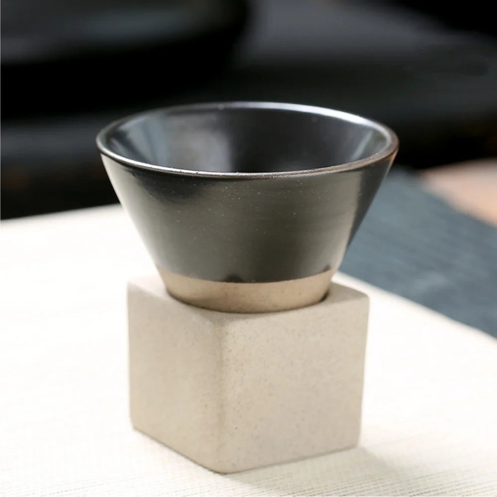 100ml Japanese Ceramic Coffee Mug – Triangular Cone & Square Base Ceramic Coffee Mug Axl 100ml Black 100ml