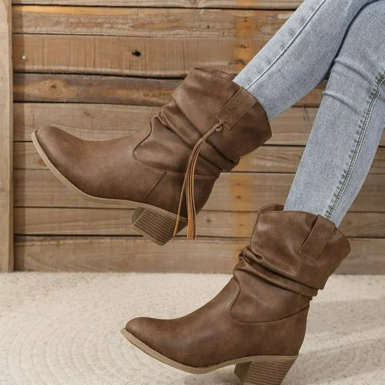Women's Round Toe Stretch Sock Ankle Boots Thick Heel Ankle Boots Axl 9357 brown 40