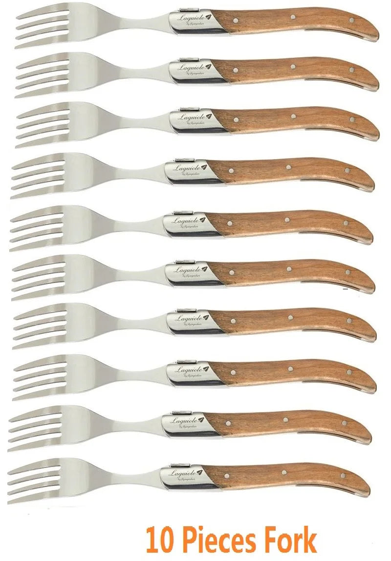 Laguiole Steak Knife Set – Olive Wood Handle, Polished Blade Steak Knife Set Axl 10pcs forks