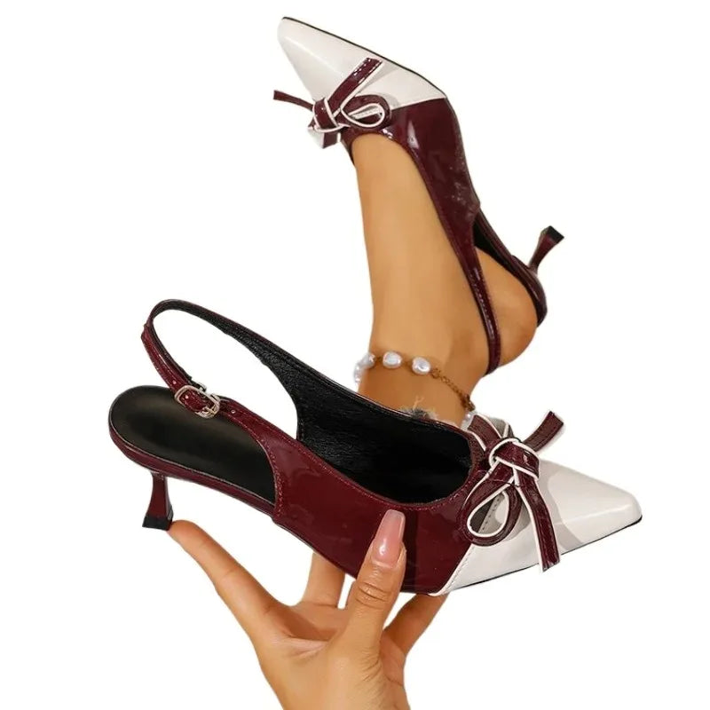 Women's Butterfly-Knot Pointed Toe Slingback Heeled Sandals Heeled Slingback Sandals Axl