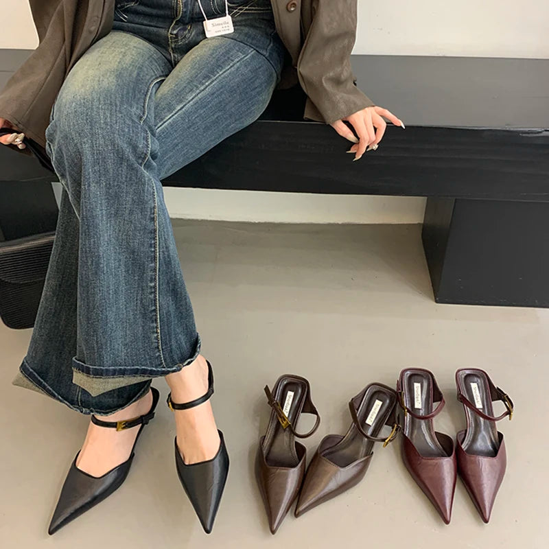 Women's Closed Toe High Heel Mule Sandals – Elegant Square Heel High Heel Mule Sandals Axl
