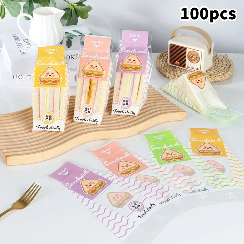100 Pcs Disposable Triangle Sandwich Bags – Clear Food Wrap Food Packaging Bags Axl