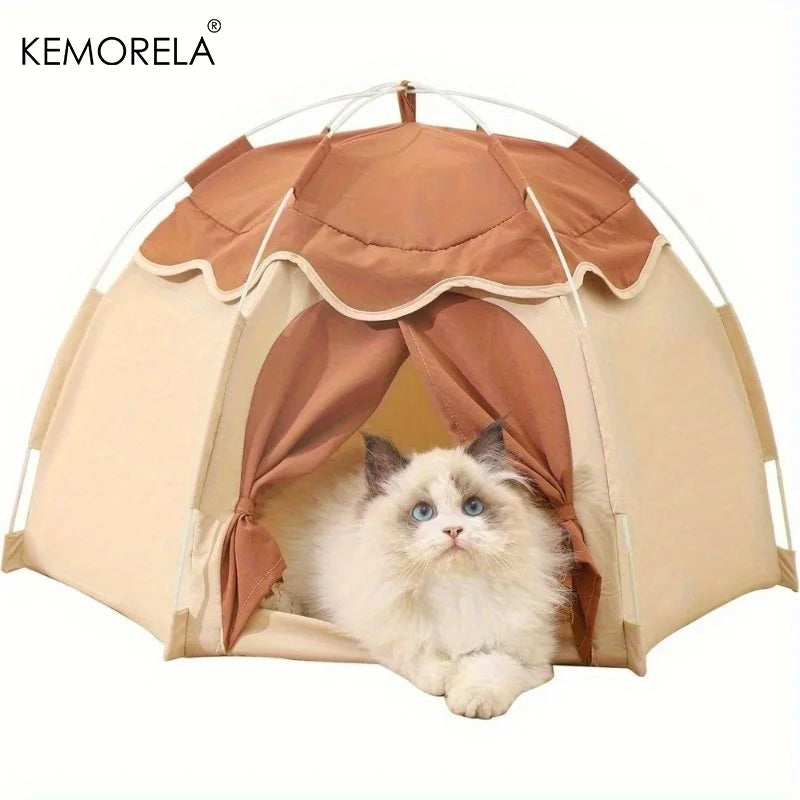 KEMORELA Large Semi-Enclosed Cat Bed | Retro Pet Tent Semi-Enclosed Cat Bed Axl