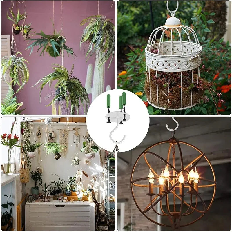 White Ceiling Hooks for Hanging Plants & Lanterns – 4PCS Iron Ceiling Plant Hooks Axl