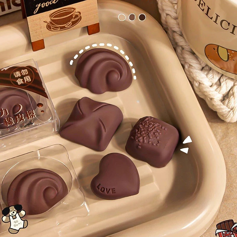 4-Pack Chocolate-Shaped Erasers – Cute Novelty Student Stationery Novelty Eraser Set Axl