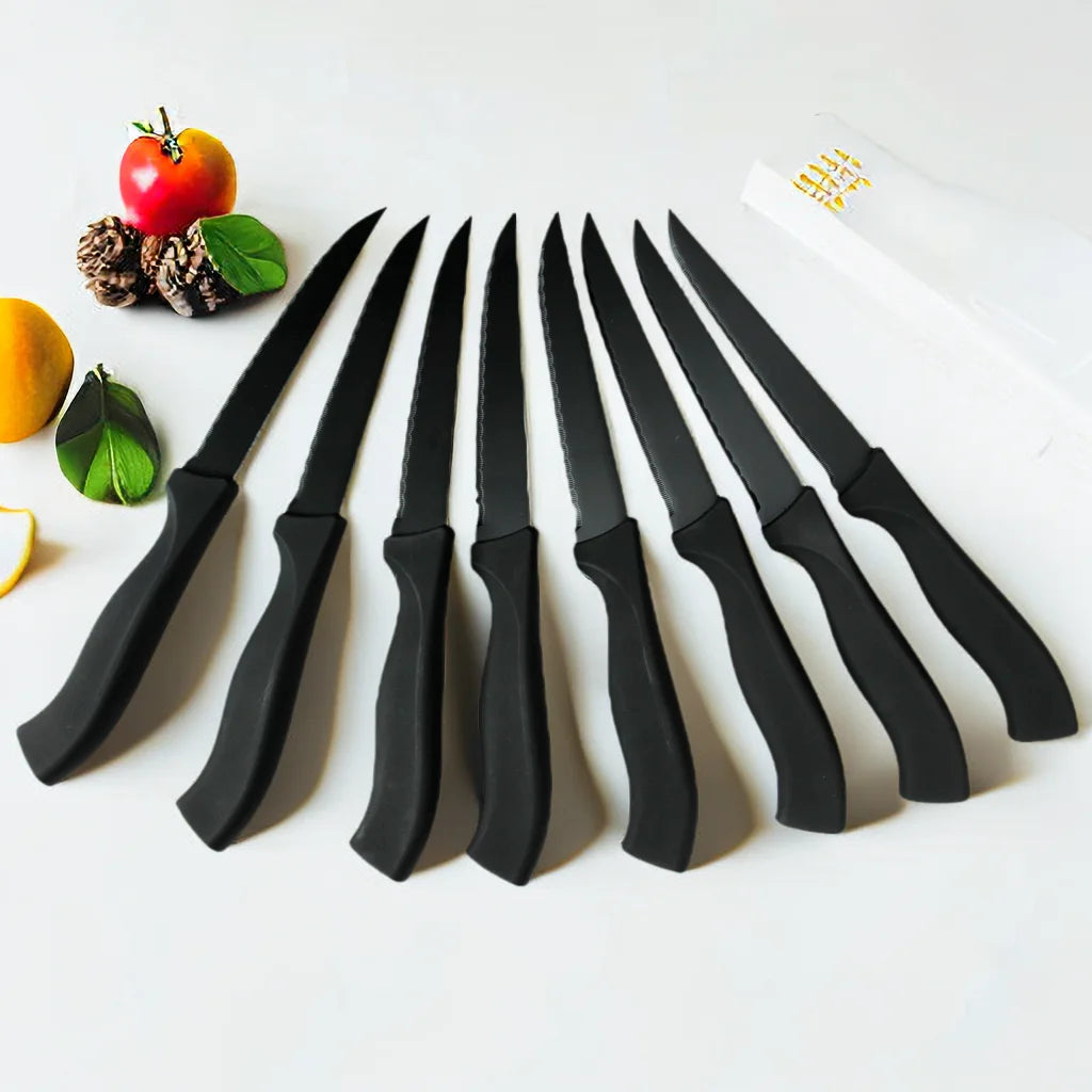 Steak Knife Set 4/6/8 Pcs – German Steel Serrated Black Handle Steak Knife Set Axl