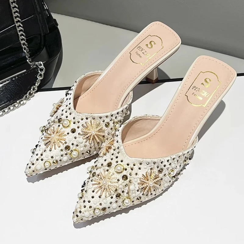 Women's Rhinestone High Heel Slippers – Bridal Wedding Shoes High Heel Slippers Axl