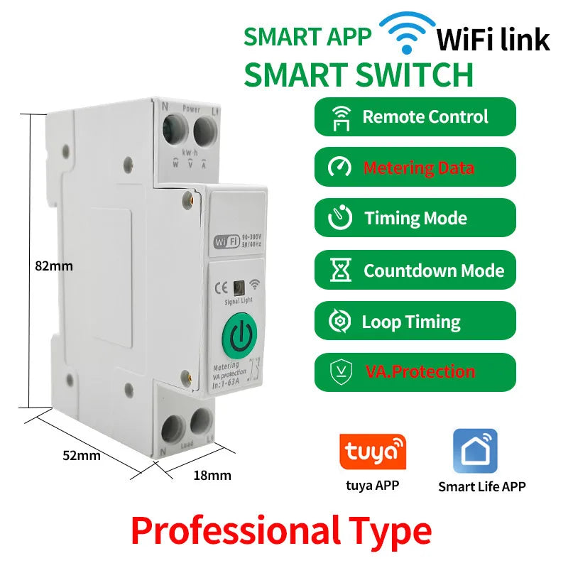 Tuya WiFi Smart Circuit Breaker – App & Timer Control 220V WiFi Circuit Breaker Axl