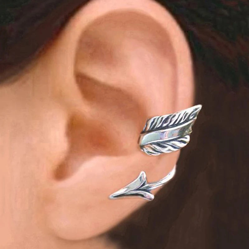 Huitan Vintage Fox Ear Cuff Clip Earrings – Antique Silver Women Clip-On Earrings Axl E2698
