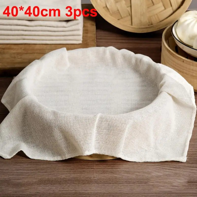 3-Pack Cotton Steamer Cloth – Round Gauze Pad Kitchen Liner Steamer Cloth Liner Axl 40cm 3pcs