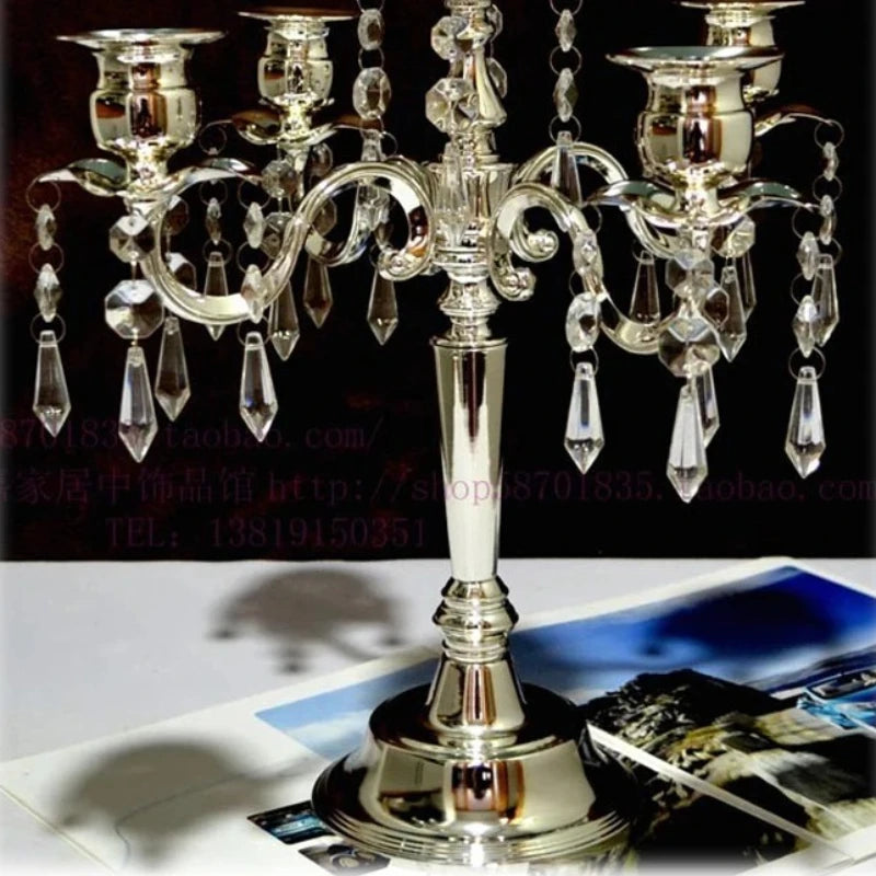 5-Arm Silver Candelabra – Crystal Metal Tealight Candle Holder Candelabra Holder Axl