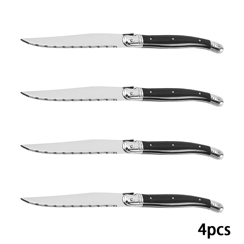Laguiole Serrated Steak Knife & Fork Set | Black Handle Steel Steak Knife Set Axl 4 PCS Table knife China Mainland