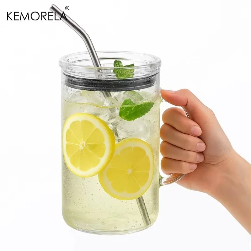 KEMORELA 1000ml Glass Tumbler with Lid & Straw | 1-2 Pack Glass Tumbler Axl