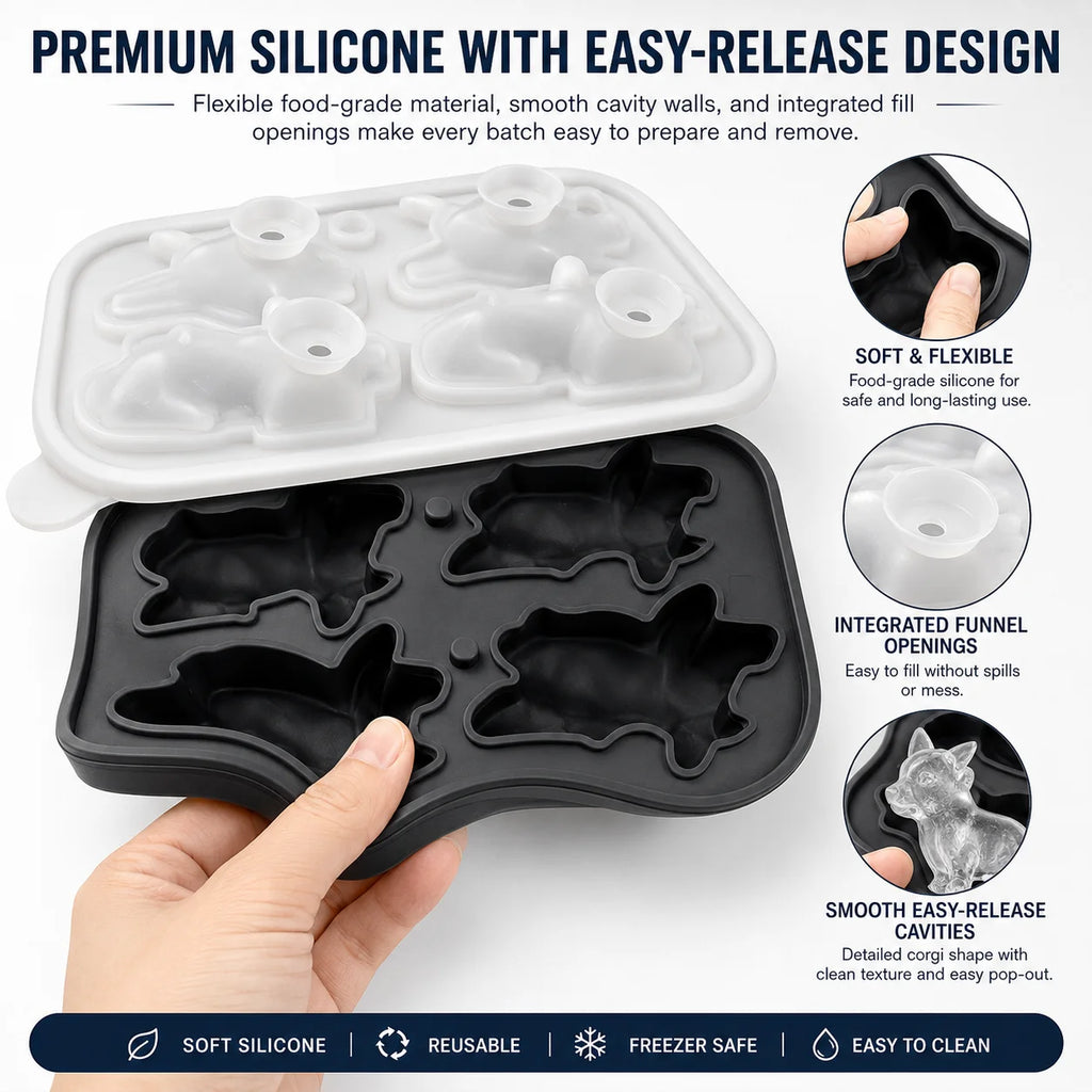 3D Corgi Dog Silicone Ice Cube Tray | Large Novelty Ice Mold Silicone Ice Mold Axl