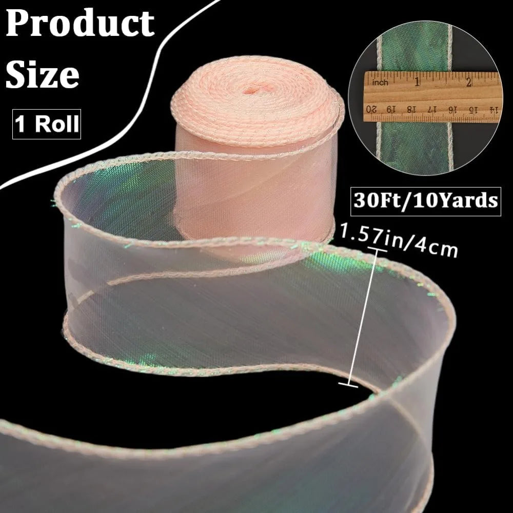 10 Yards Pink Iridescent Organza Ribbon 40mm – Gift Wrapping Decorative Craft Ribbon Axl