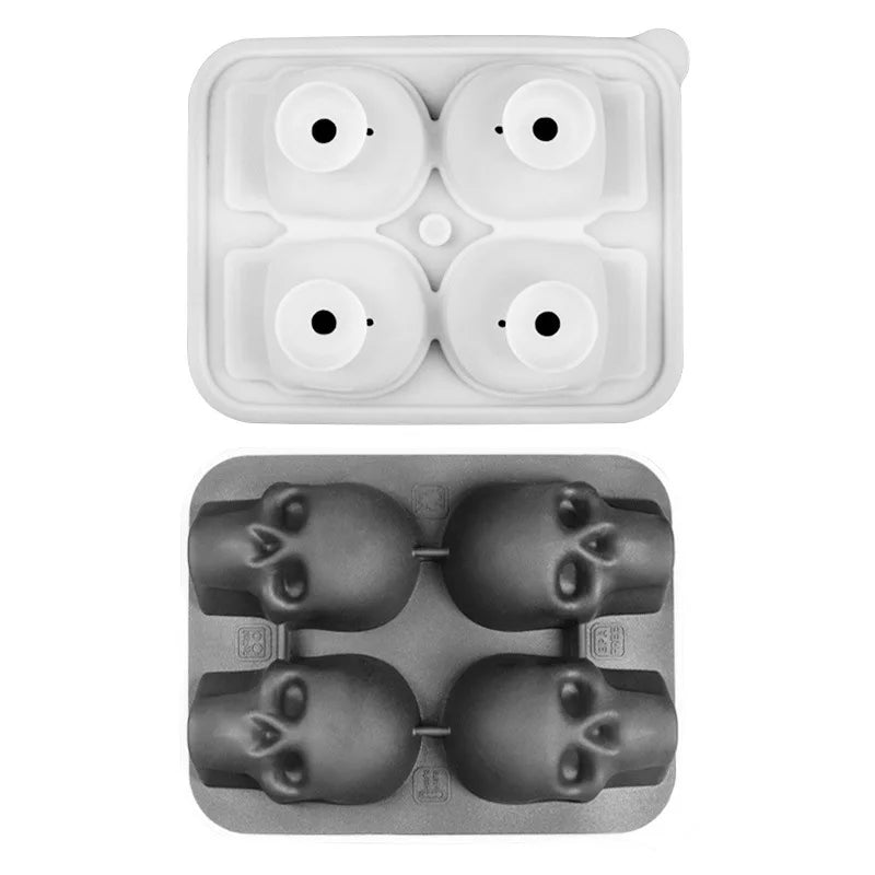 Skull Ice Ball Mold – BPA-Free 3D Silicone Ice Cube Tray 4/6 Grid Silicone Ice Mold Axl 4Grid Black