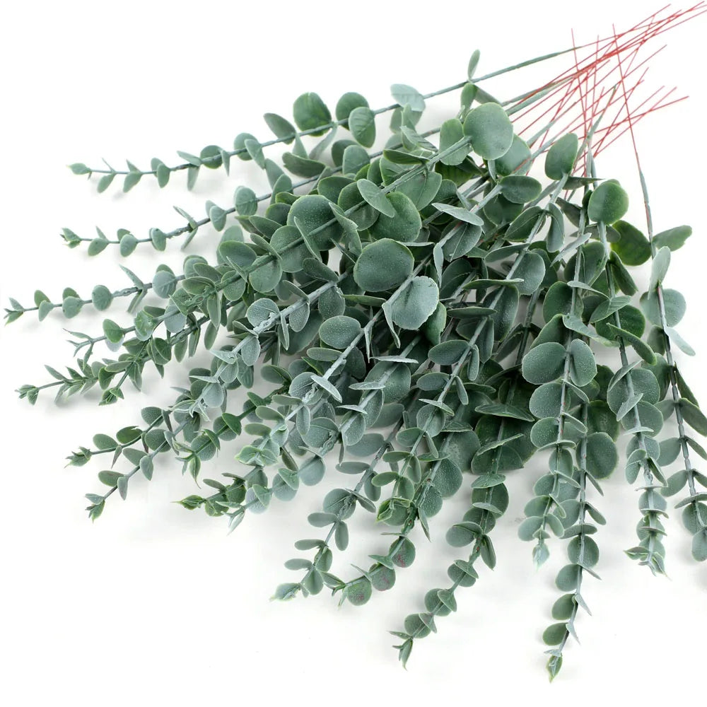 25 Pcs Wine Red Artificial Eucalyptus Branches – Faux Foliage Artificial Plant Stems Axl Green