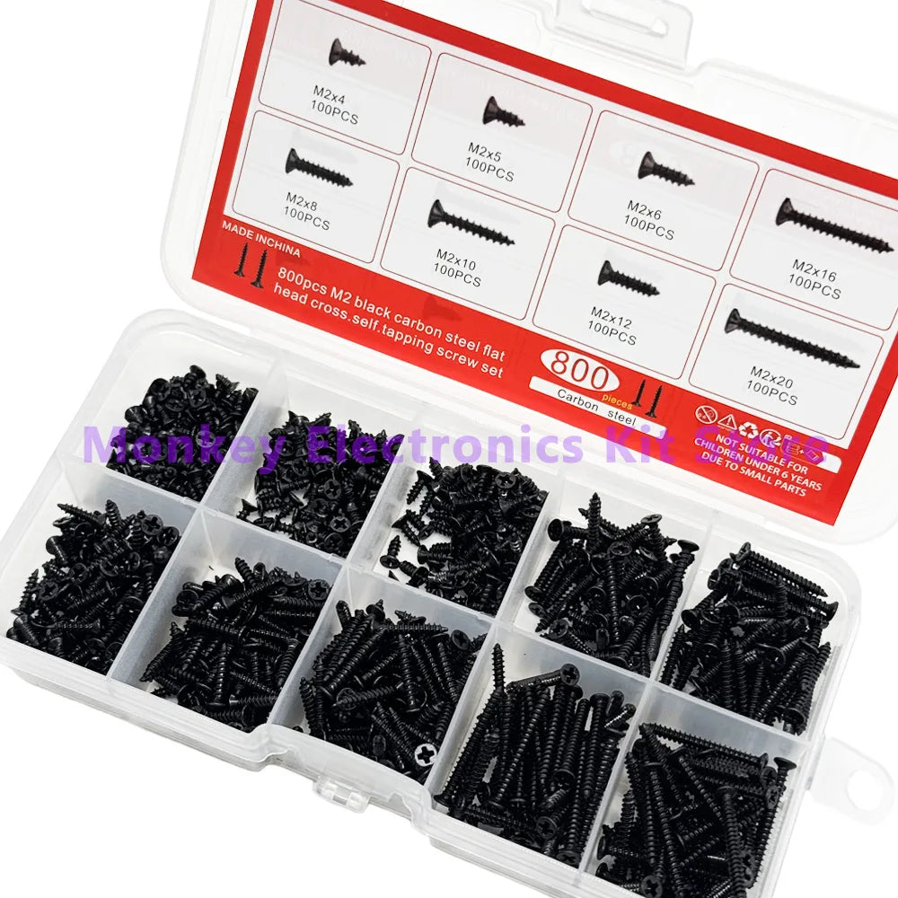 800 Pcs M2 Black Phillips Self-Tapping Screw Assortment Kit Screw Assortment Kit Axl