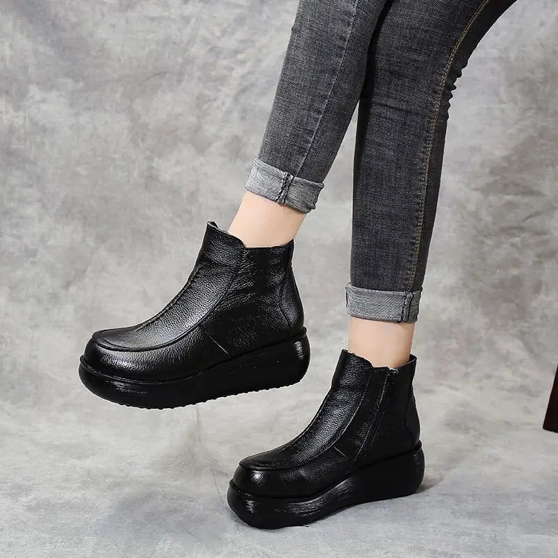 Lorilury Women's Waterproof Leather Fur-Lined Ankle Boots Women's Ankle Boots Axl