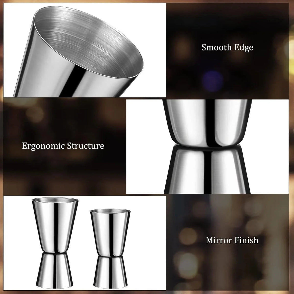 Stainless Steel Jigger Set – 4 Dual-Sided Bartender Measure Cups Bar Jigger Set Axl