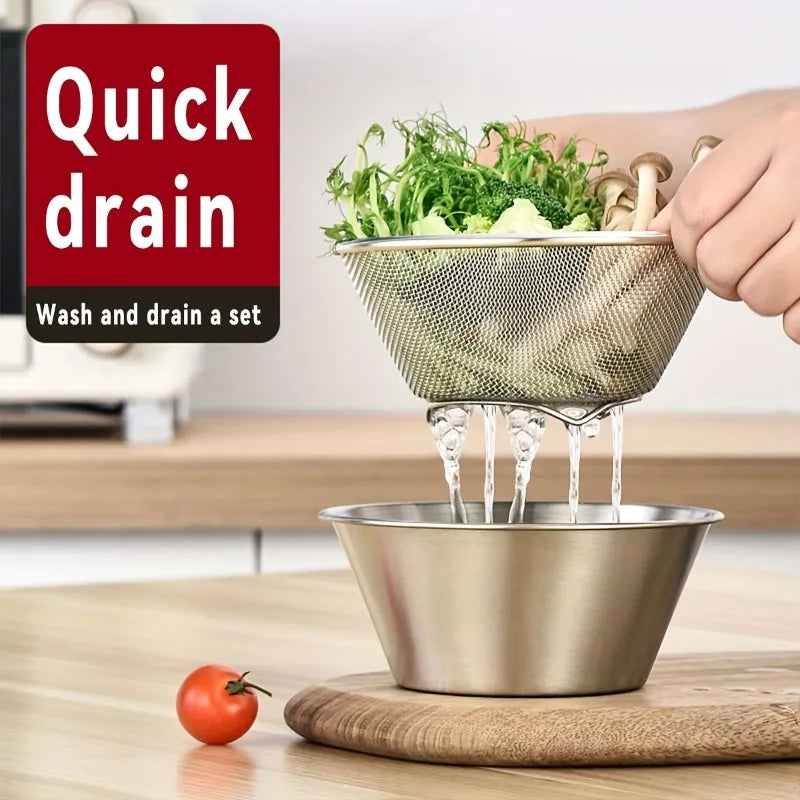 KEMORELA 2-in-1 Stainless Steel Strainer & Washing Bowl Kitchen Strainer Bowl Axl