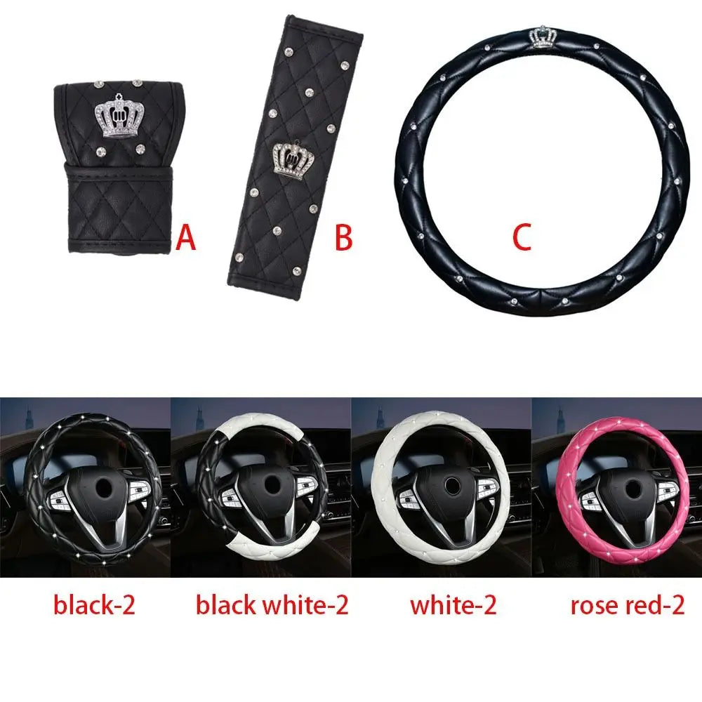 Diamond PU Leather Steering Wheel Cover – Black & Pink Steering Wheel Cover Axl