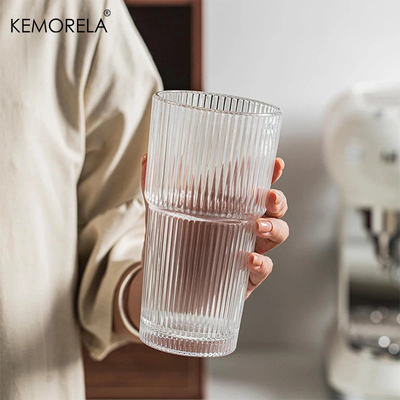 KEMORELA Ribbed Glass Tumblers 590ml | Set of 2 or 4 Glass Tumbler Set Axl
