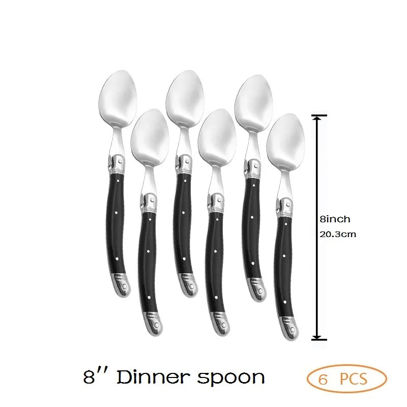 Laguiole Stainless Steel Cutlery Set – Knives, Forks & Spoons Flatware Cutlery Set Axl 6 PCS spoon