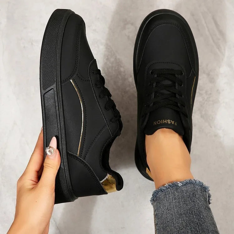 YBQJOO Women's Leather Platform Sneakers – Non-Slip Casual Platform Sneakers Axl black 41